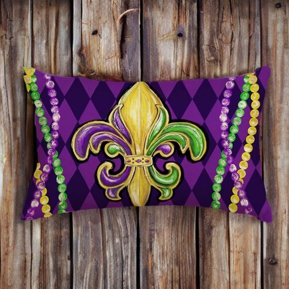 Other - Mardi Gras Pillow Cover Fleur De Lis Decor Decorative Accent Lumbar Case 12x20